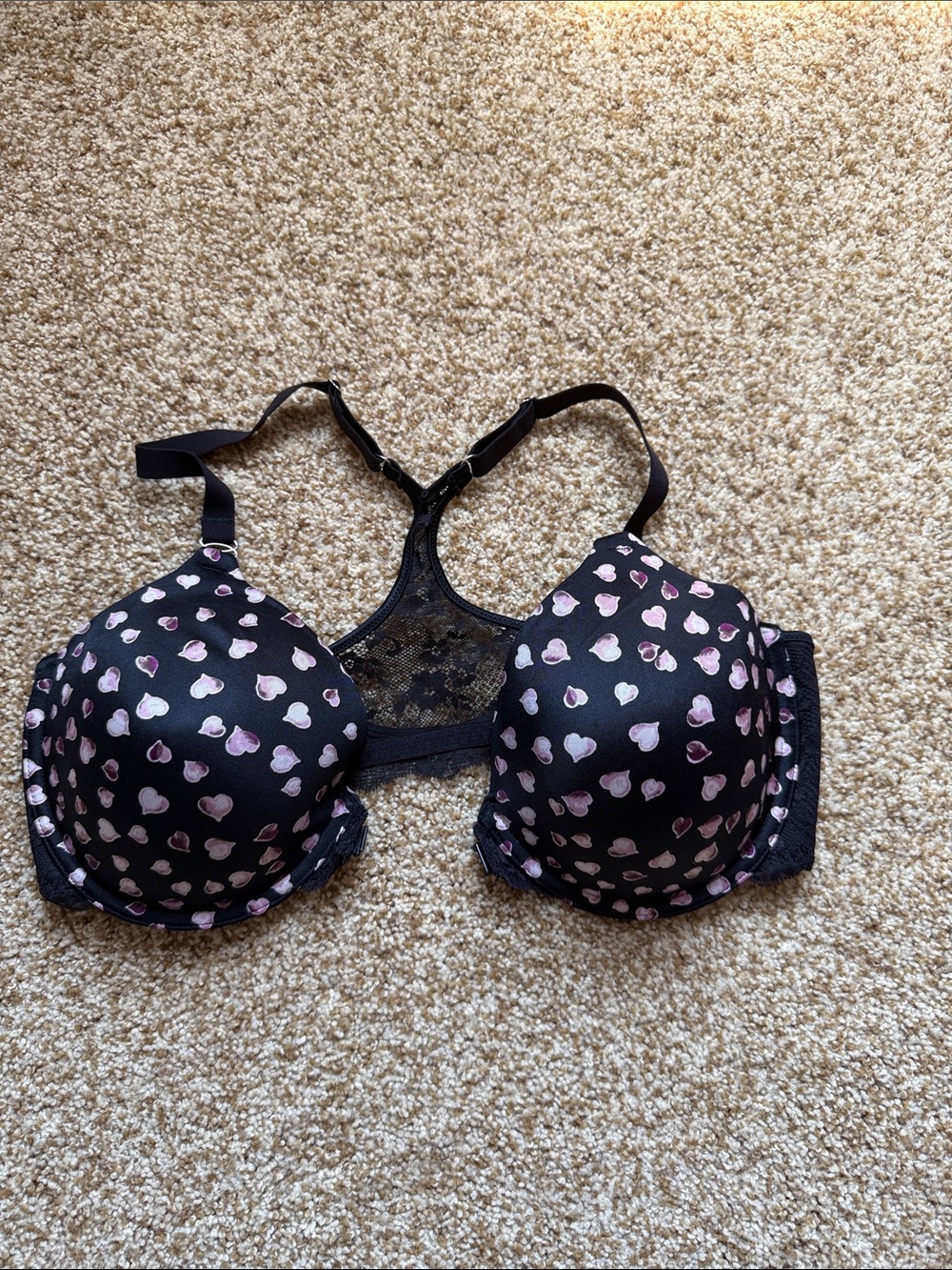 Black Heart-Print Racerback front close Bra